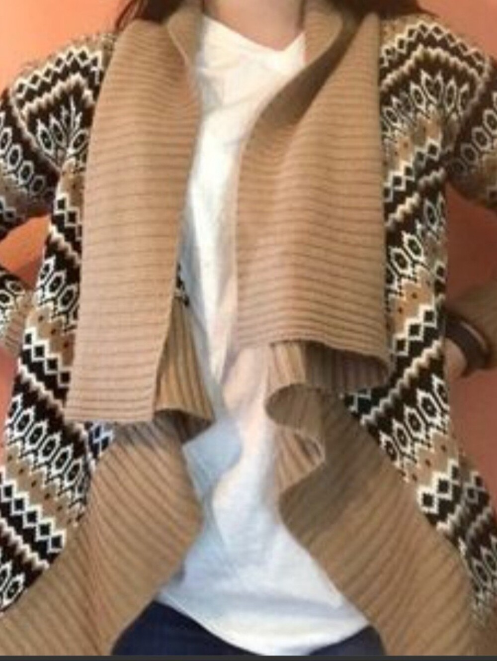 Mi Ami Francesca’s Aztec Fair Isle Draped Waterfall Cardigan Sweater EUC